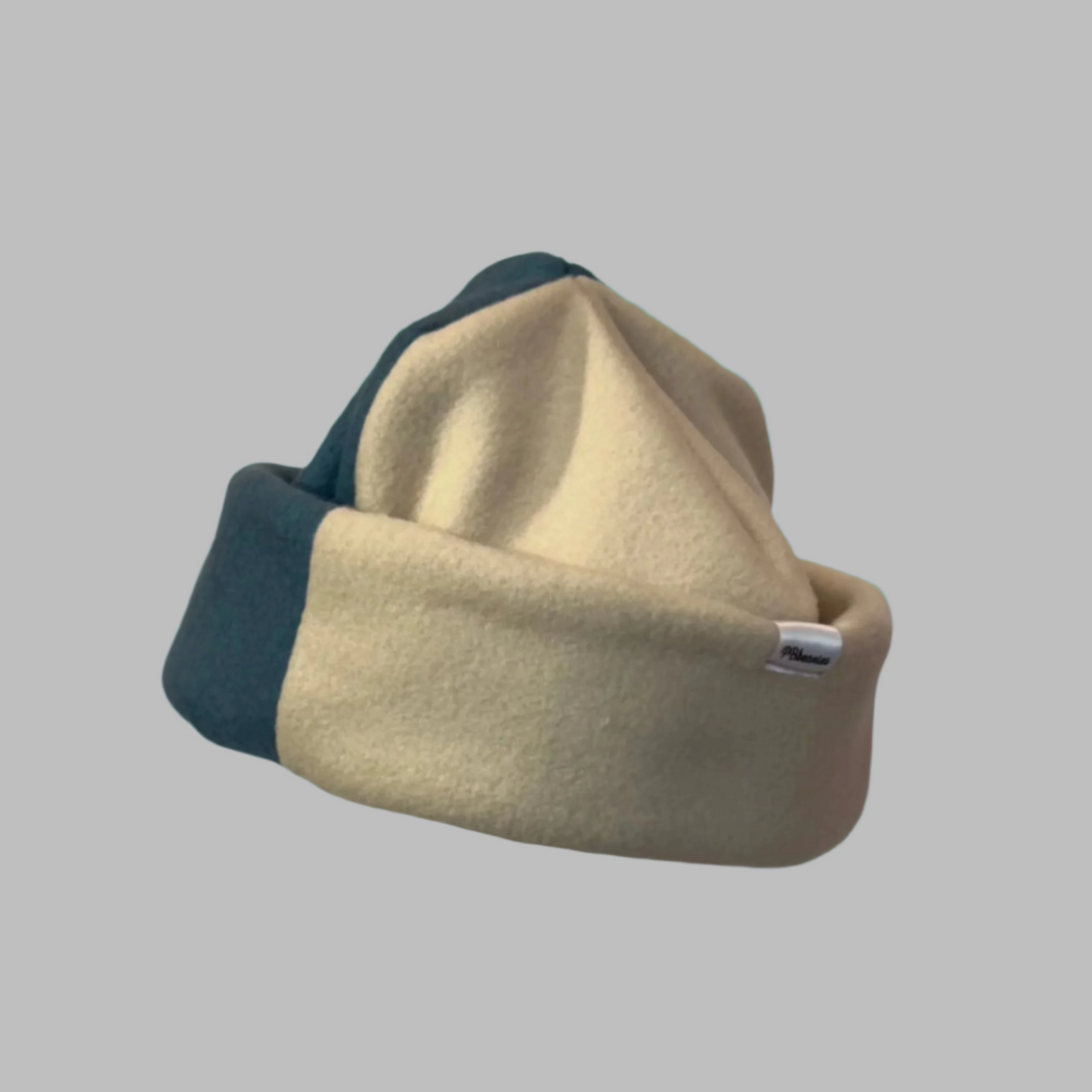 Cream and Blue Split Beanie